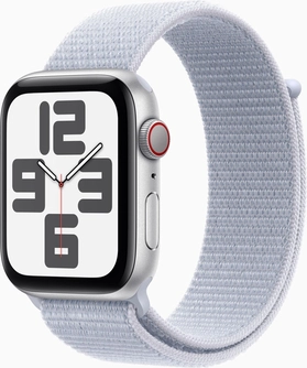 Apple Watch SE (2022) (GPS + Cellular) 44mm srebrny z Sport Loop Blaue Wolke