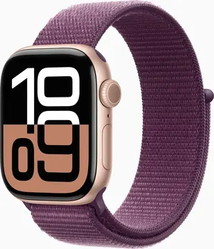 Apple Watch Series 10 (GPS) 42mm aluminiowy złoty róż z Sport Loop śliwka