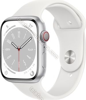 Apple Watch Series 8 (GPS + Cellular) 45mm aluminiowy srebrny z paskiem sportowym biały