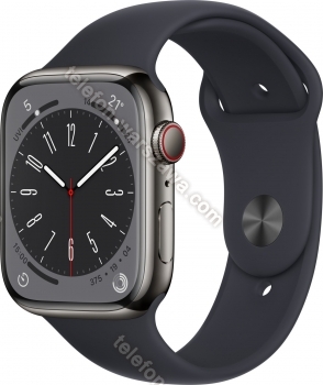 Apple Watch Series 8 (GPS + Cellular) 45mm stal szlachetna grafit z paskiem sportowym Mitternacht