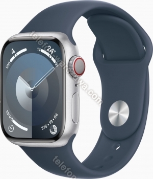 Apple Watch Series 9 (GPS + Cellular) 41mm aluminiowy srebrny z paskiem sportowym M/L sturmblau