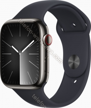 Apple Watch Series 9 (GPS + Cellular) 45mm stal szlachetna grafit z paskiem sportowym S/M Mitternacht