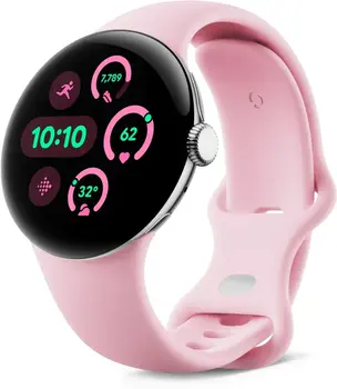 Google pikseli Watch 3 (LTE) 41mm Polished Silver z paskiem sportowym róża Quartz