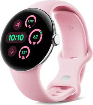Google pikseli Watch 3 (Wi-Fi) 41mm Polished Silver z paskiem sportowym róża Quartz