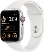 Apple Watch SE 2022 (GPS + Cellular) 44mm srebrny z paskiem sportowym biały