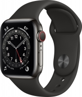 Apple Watch Series 6 (GPS + Cellular) 40mm stal szlachetna grafit z paskiem sportowym czarny