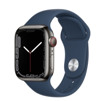 Apple Watch Series 7 (GPS + Cellular) 41mm stal szlachetna grafit z paskiem sportowym abyssblau