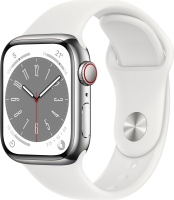 Apple Watch Series 8 (GPS + Cellular) 41mm stal szlachetna srebrny z paskiem sportowym biały