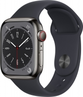 Apple Watch Series 8 (GPS + Cellular) 41mm stal szlachetna grafit z paskiem sportowym Mitternacht