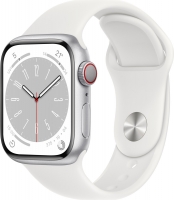 Apple Watch Series 8 (GPS + Cellular) 41mm aluminiowy srebrny z paskiem sportowym biały