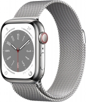 Apple Watch Series 8 (GPS + Cellular) 41mm stal szlachetna srebrny z bransoletą Milanaise srebrny