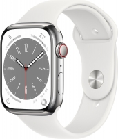 Apple Watch Series 8 (GPS + Cellular) 45mm stal szlachetna srebrny z paskiem sportowym biały