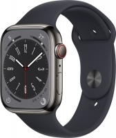 Apple Watch Series 8 (GPS + Cellular) 45mm stal szlachetna grafit z paskiem sportowym Mitternacht