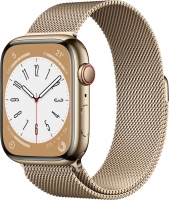 Apple Watch Series 8 (GPS + Cellular) 45mm stal szlachetna złoty z bransoletą Milanaise złoty