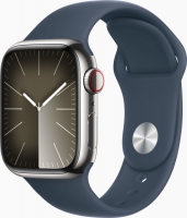 Apple Watch Series 9 (GPS + Cellular) 41mm stal szlachetna srebrny z paskiem sportowym S/M sturmblau