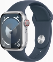 Apple Watch Series 9 (GPS + Cellular) 41mm aluminiowy srebrny z paskiem sportowym S/M sturmblau