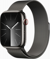 Apple Watch Series 9 (GPS + Cellular) 45mm stal szlachetna grafit z bransoletą Milanaise grafit