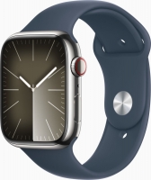 Apple Watch Series 9 (GPS + Cellular) 45mm stal szlachetna srebrny z paskiem sportowym S/M sturmblau