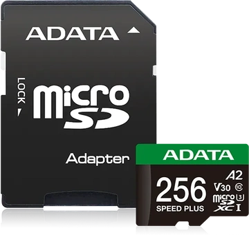 ADATA SPEED PLUS R180/W160 microSDXC 256GB Kit, UHS-I U3, A2, Class 10