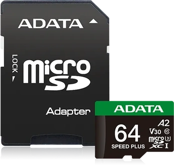 ADATA SPEED PLUS R160/W140 microSDXC 64GB Kit, UHS-I U3, A2, Class 10