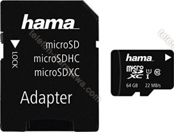 Hama High Speed R22 microSDXC 64GB Adapter Kit, Class 10