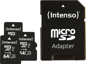 Intenso Premium R90 microSDXC 64GB Kit, UHS-I U1, Class 10, 3er-Pack