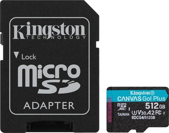 Kingston Canvas Go! Plus Gen4 R200/W160 microSDXC 512GB Kit, UHS-I U3, A2, Class 10