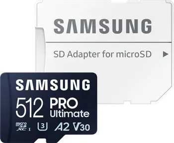 Samsung PRO Ultimate R200/W130 microSDXC 512GB Kit, UHS-I U3, A2, Class 10