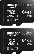AmazonBasics Normal Speed R100/W60 microSDXC 64GB Kit, UHS-I U3, A2, Class 10, 2er-Pack