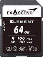 Exascend Element R100/W80 SDXC 64GB, UHS-I U3, Class 10