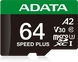 ADATA SPEED PLUS R160/W140 microSDXC 64GB Kit, UHS-I U3, A2, Class 10