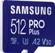 Samsung PRO Plus R160/W120 microSDXC 512GB Kit, UHS-I U3, A2, Class 10